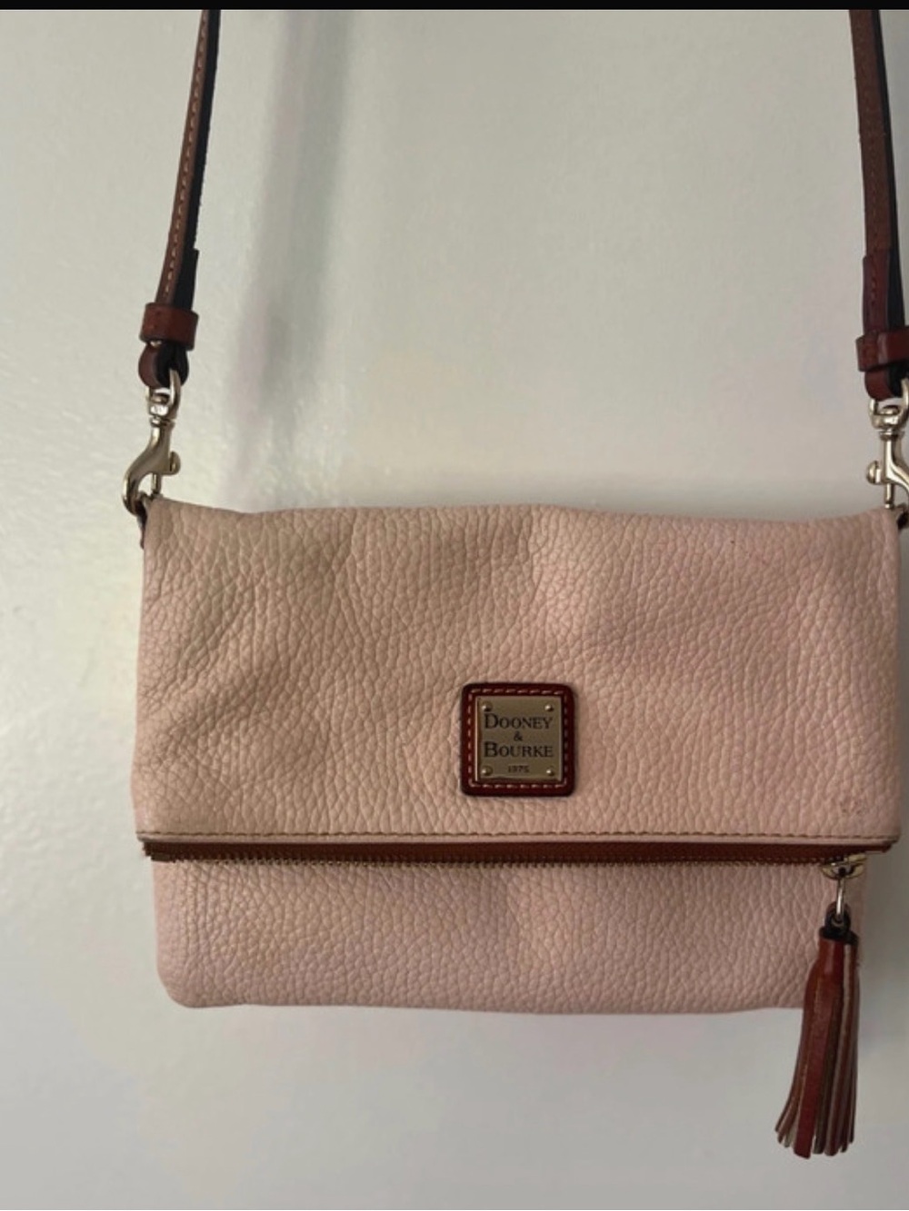 Dooney & Bourke Blush Pink Pebbled Leather Crossbody with Tassel